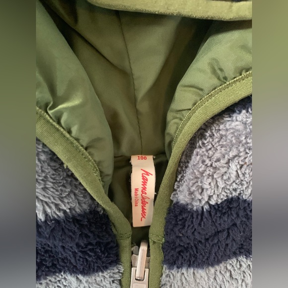 Hanna Andersson 100 Reversible Green Gray Blue Fuzzy Coat Jacket - Picture 3 of 10